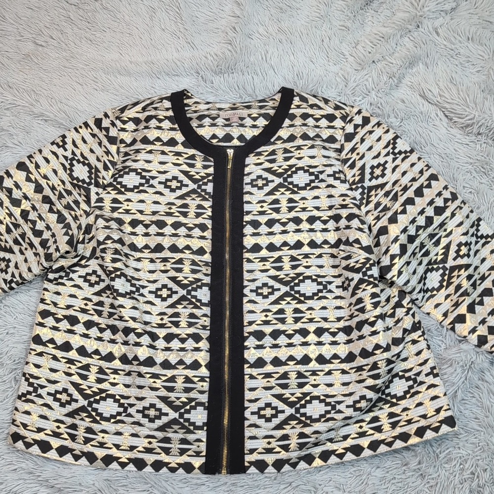 Roz & Ali Jacket Womens 3X Multicolor Aztec Southwest‎ Zip Up Lightweight